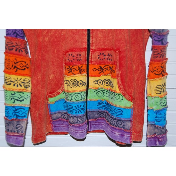 Greater Good Network Hoodie Rainbow Size L/XL Made in Nepal Zip Up Patchwork - Picture 3 of 7